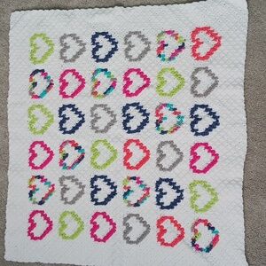 Handmade New Baby Blanket Hearts Crocheted unisex perfect shower present
